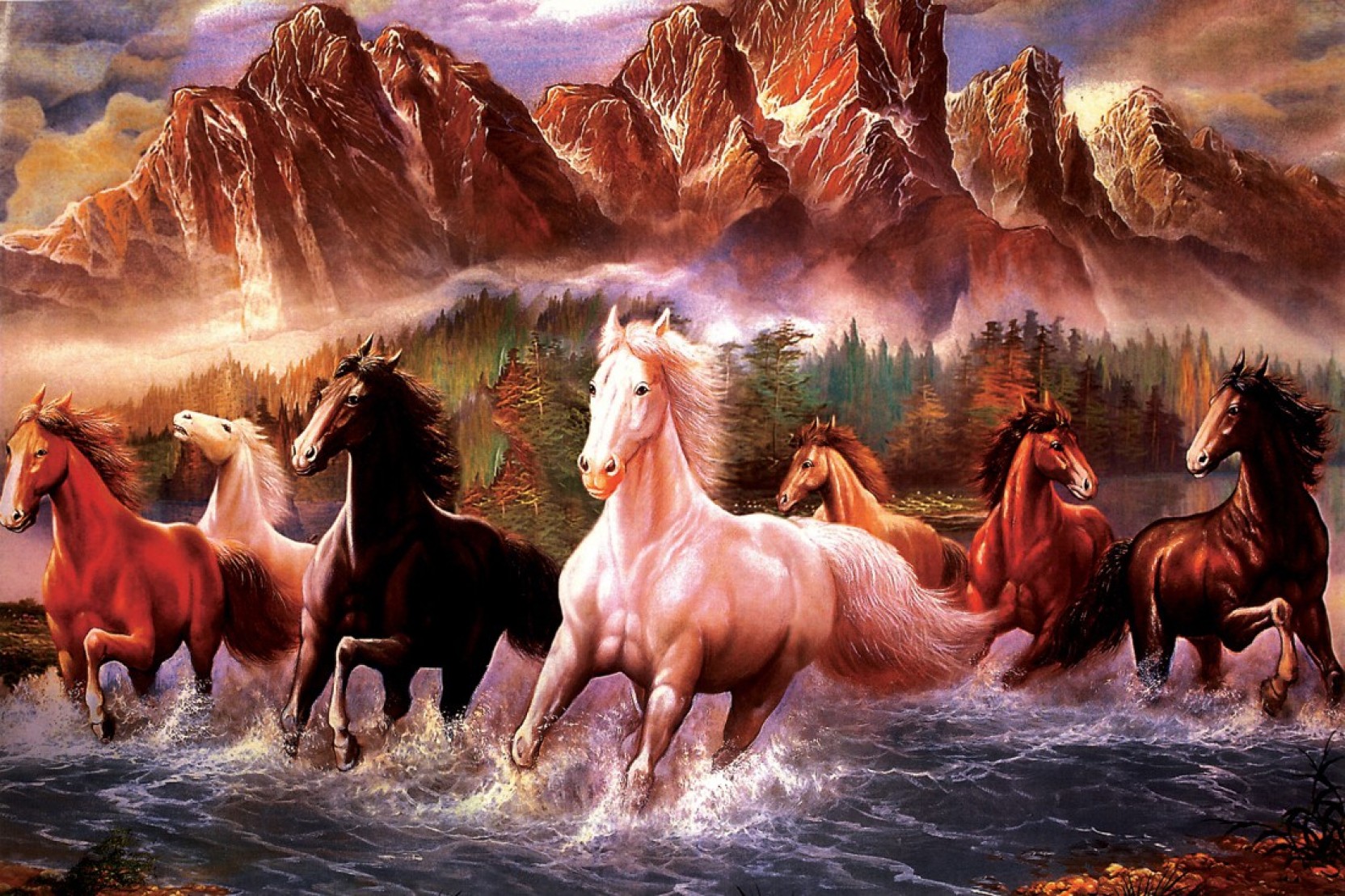 Seven Horses Painting 589 Fine Art Print (24 Inch X - Running Seven Horses , HD Wallpaper & Backgrounds