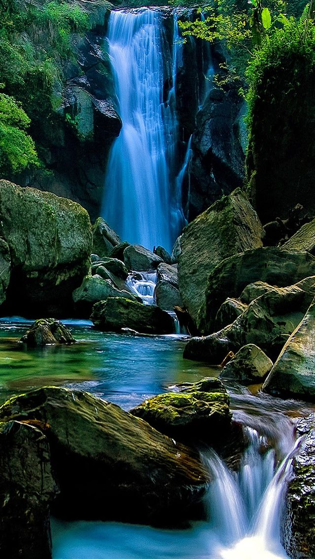 Natural Waterfall In Forest Landscape - Waterfall Hd Wallpapers 1080p For Mobile , HD Wallpaper & Backgrounds