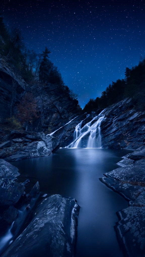 Waterfall, Starry Sky, Stones Wallpaper, Background - Iphone X Waterfall , HD Wallpaper & Backgrounds
