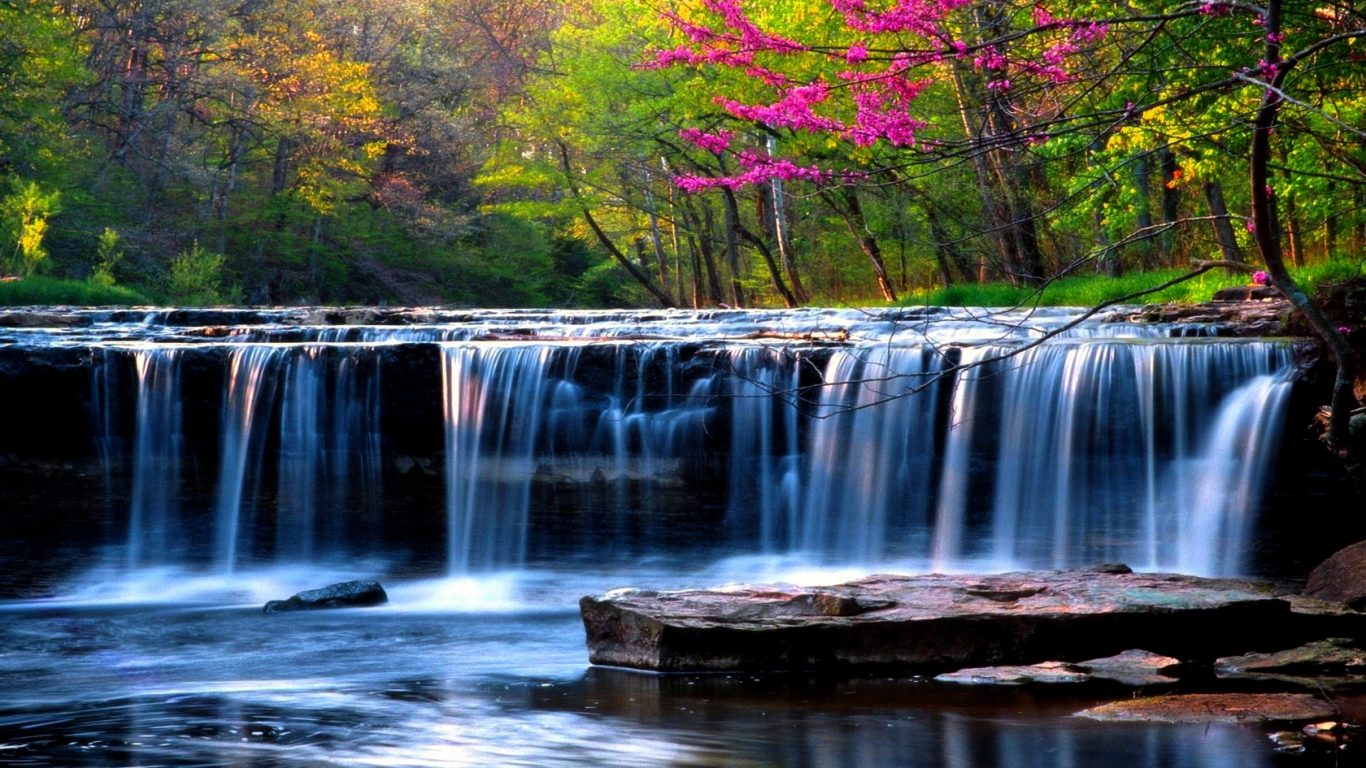 Falls Waterfalls Nature Forest Spring Waterfall Wallpaper - Spring Waterfall , HD Wallpaper & Backgrounds
