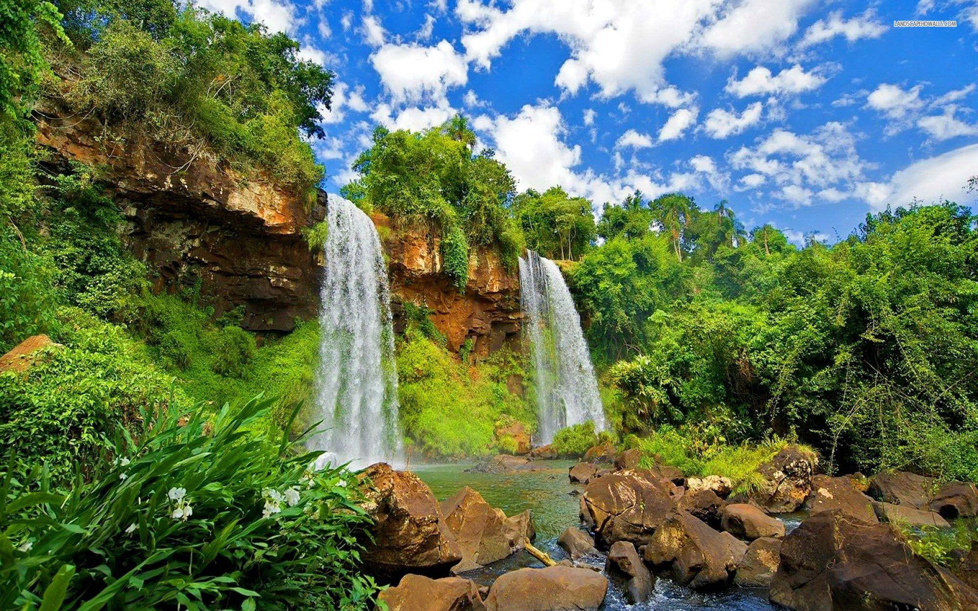 Superb Nature Forest Waterfall Wallpaper - Waterfalls Background , HD Wallpaper & Backgrounds