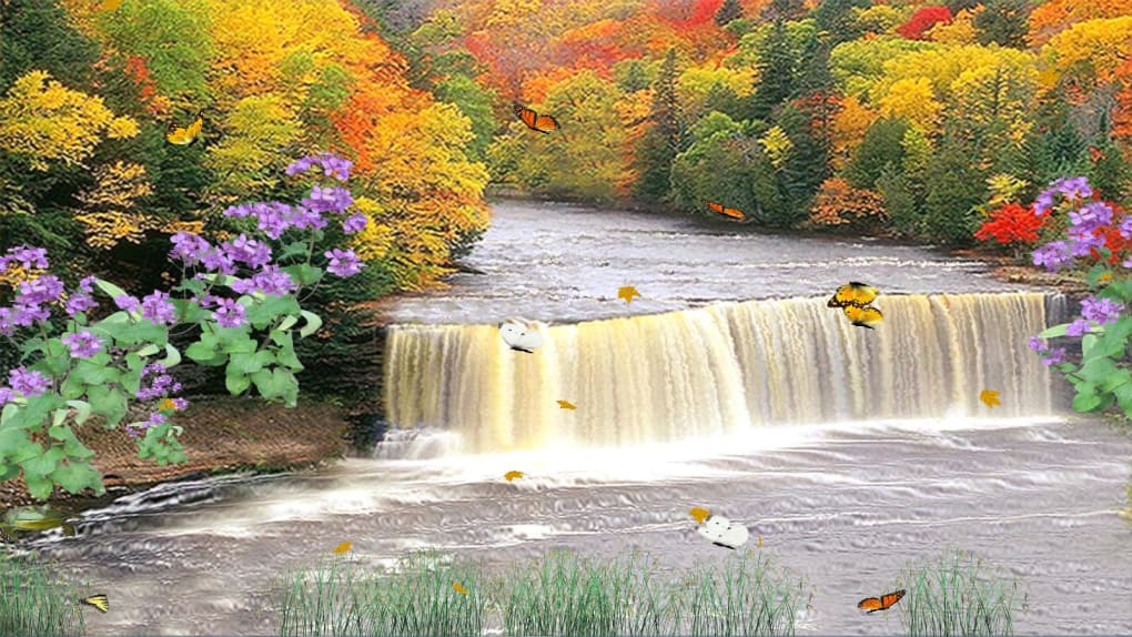 Autumn Waterfall - Windows 10 Waterfall , HD Wallpaper & Backgrounds