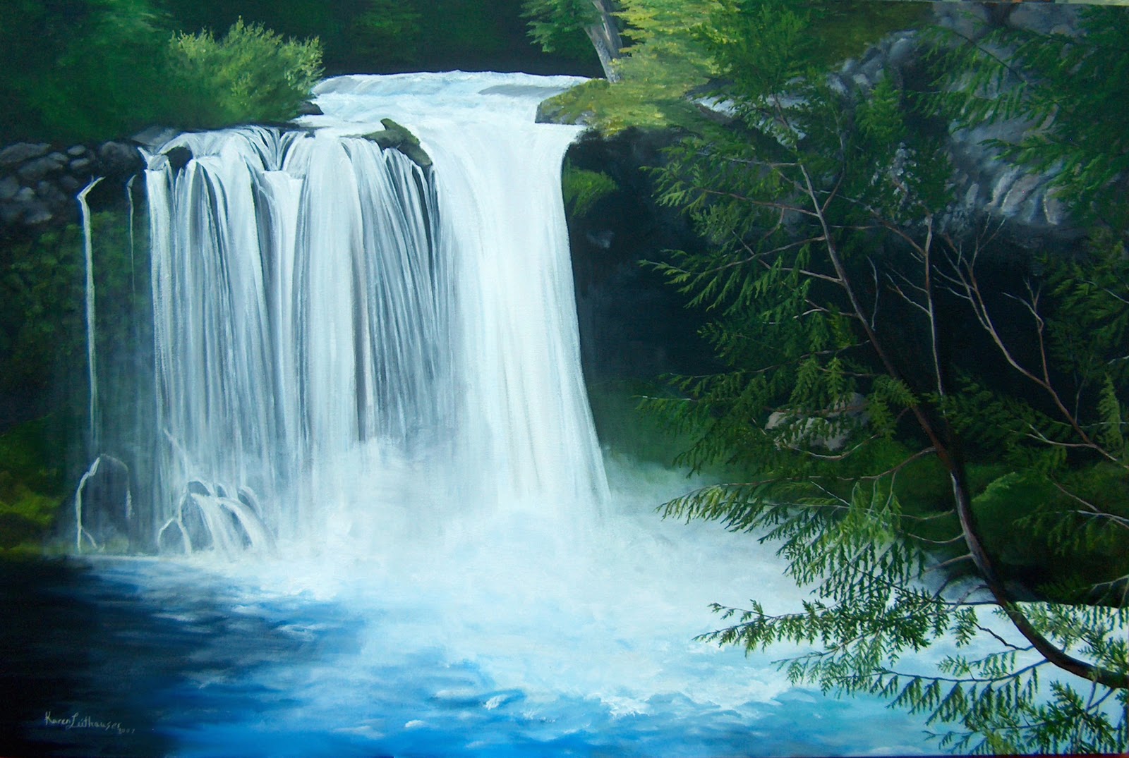 High Resolution Waterfall - Waterfall Painting Feng Shui , HD Wallpaper & Backgrounds