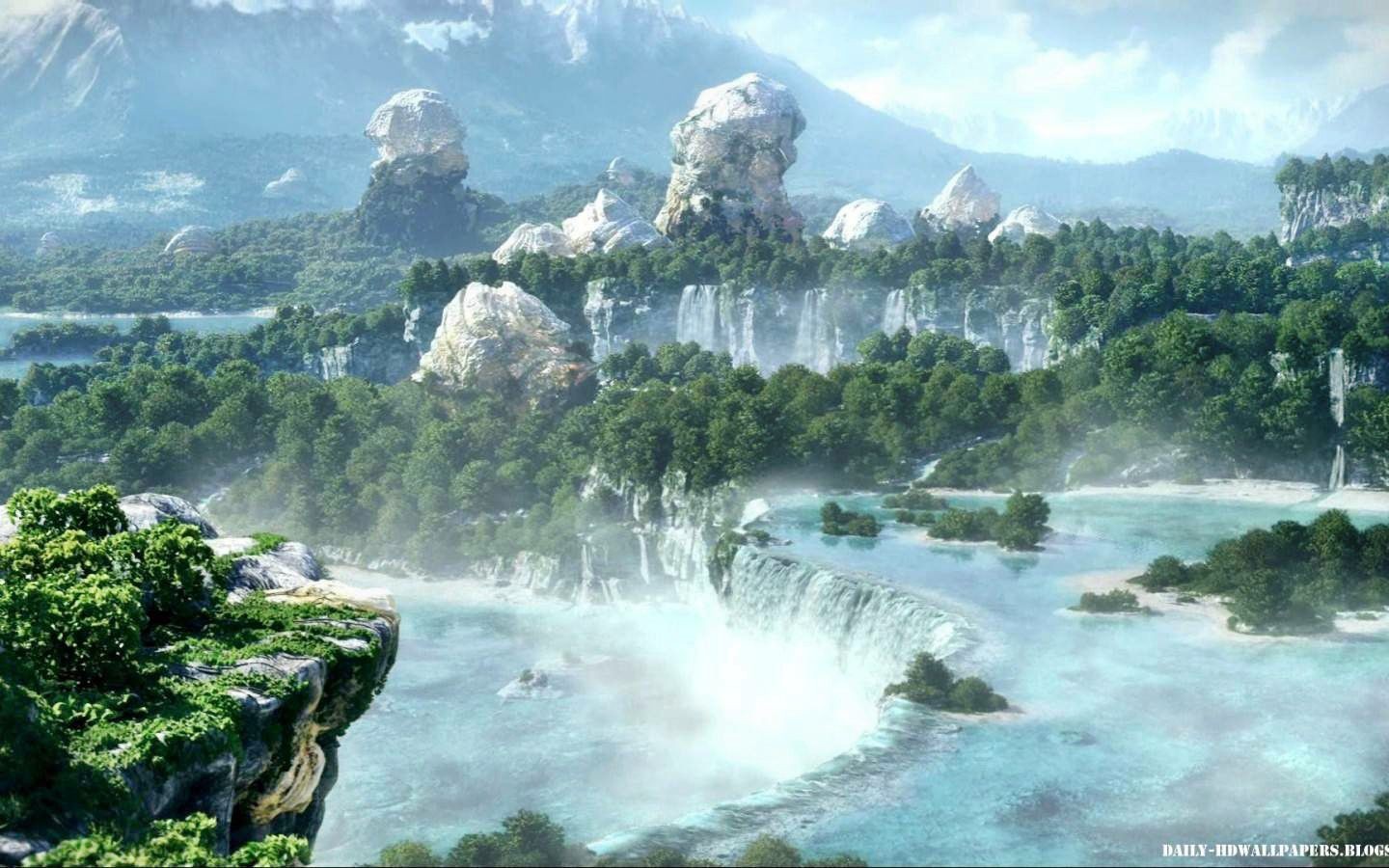 Waterfall View Waterfalls Nature Rivers Trees Wallpaper - Final Fantasy Xiv , HD Wallpaper & Backgrounds