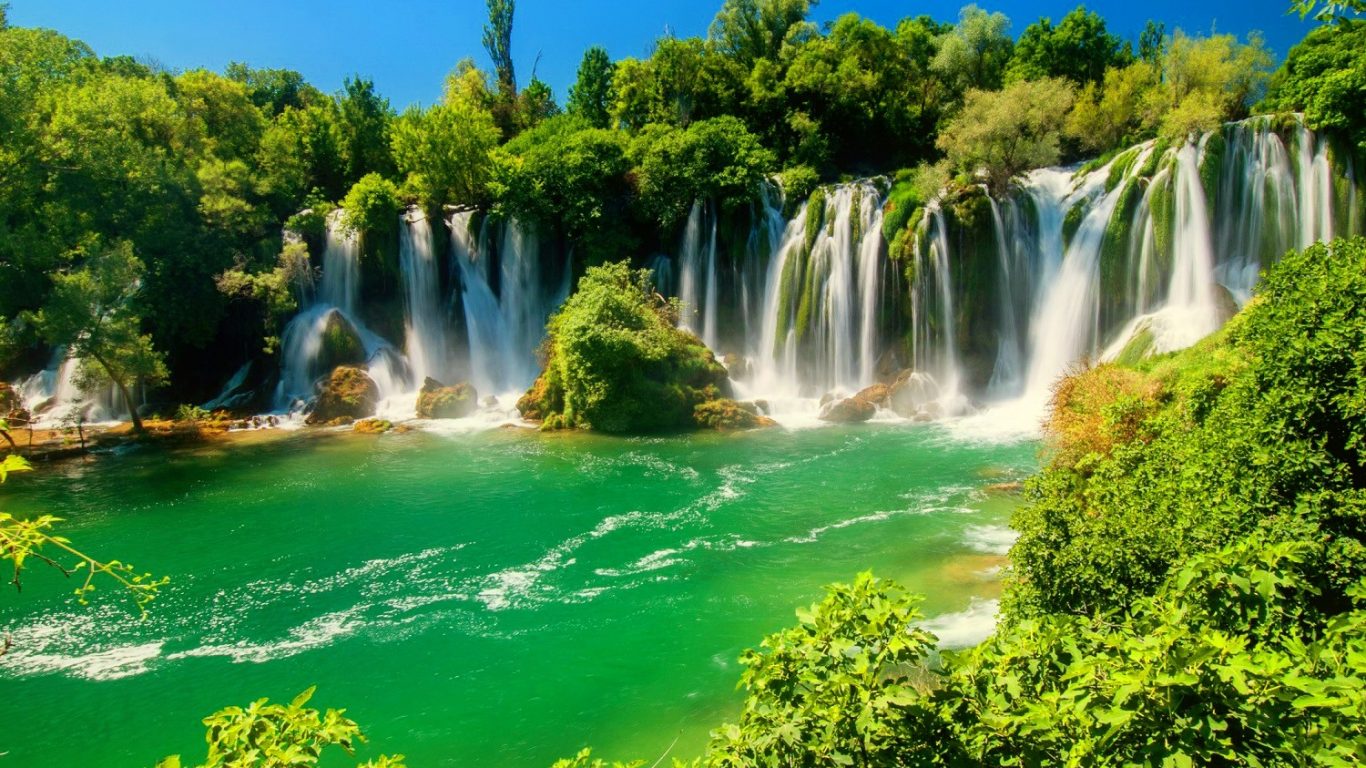 Beautiful Waterfall Kravica Trees Waterfalls Greenery - Waterfall Nature Hd , HD Wallpaper & Backgrounds