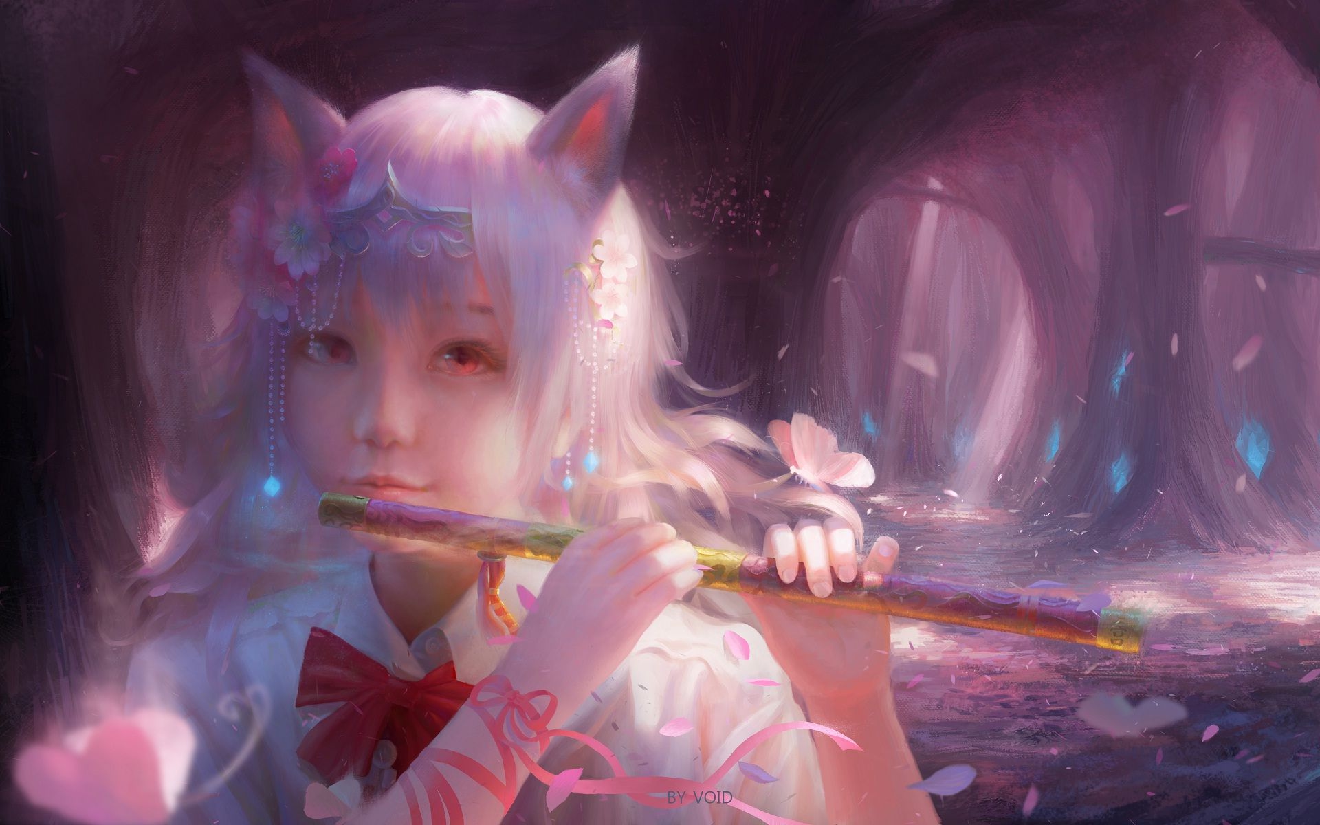 Fantasy Angel Cute Girl Playing Flute Nice Hd Background - Cute Girl Angel , HD Wallpaper & Backgrounds