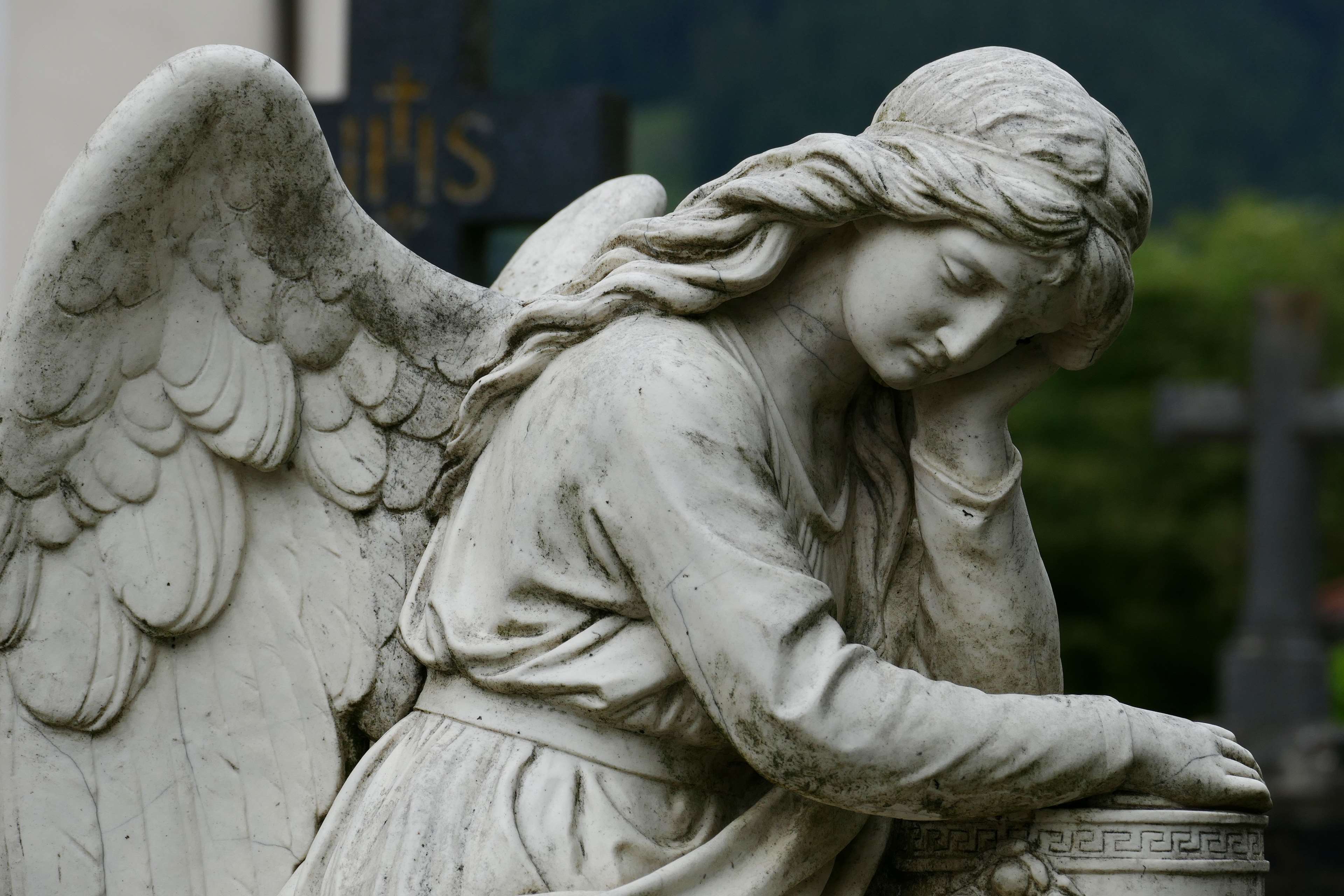 Angel, Art, Cemetery, Cross, Death, Guard, Introspective, - Death Angel Statue , HD Wallpaper & Backgrounds