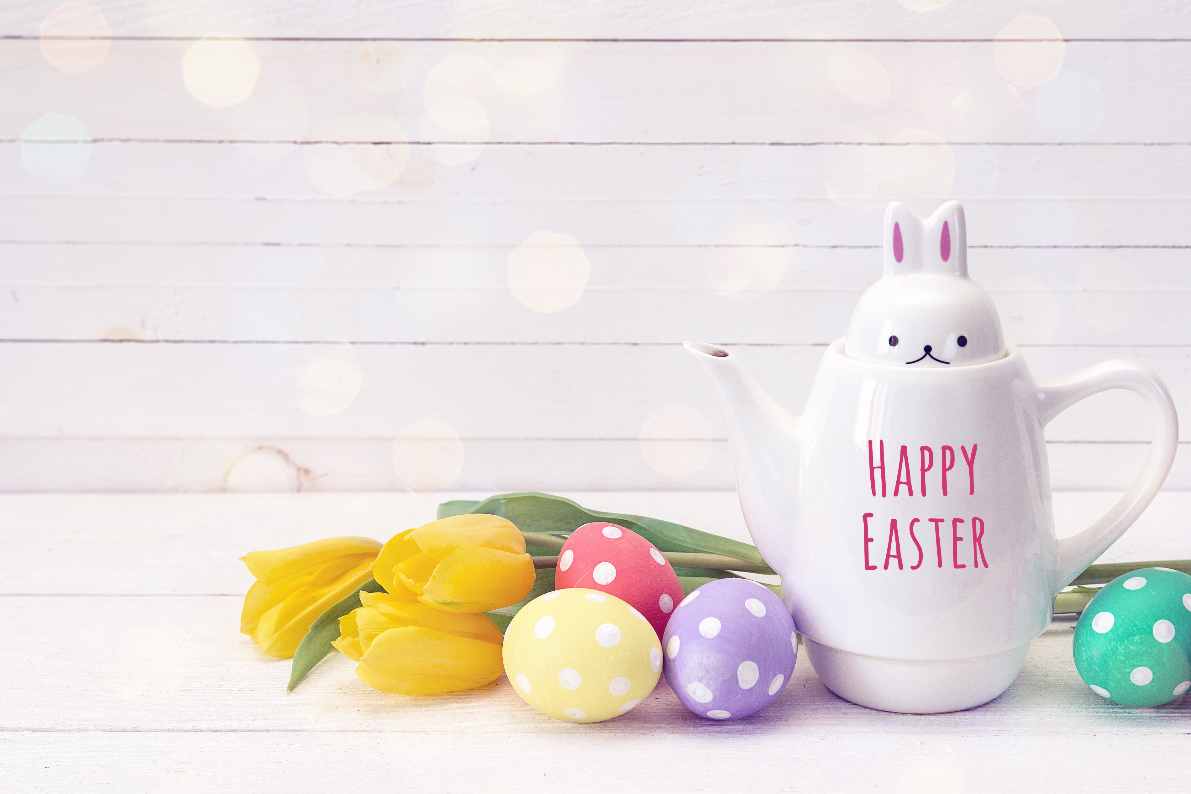 White Happy Easter Ceramic Teapot, Flowers, Spring, - Easter , HD Wallpaper & Backgrounds