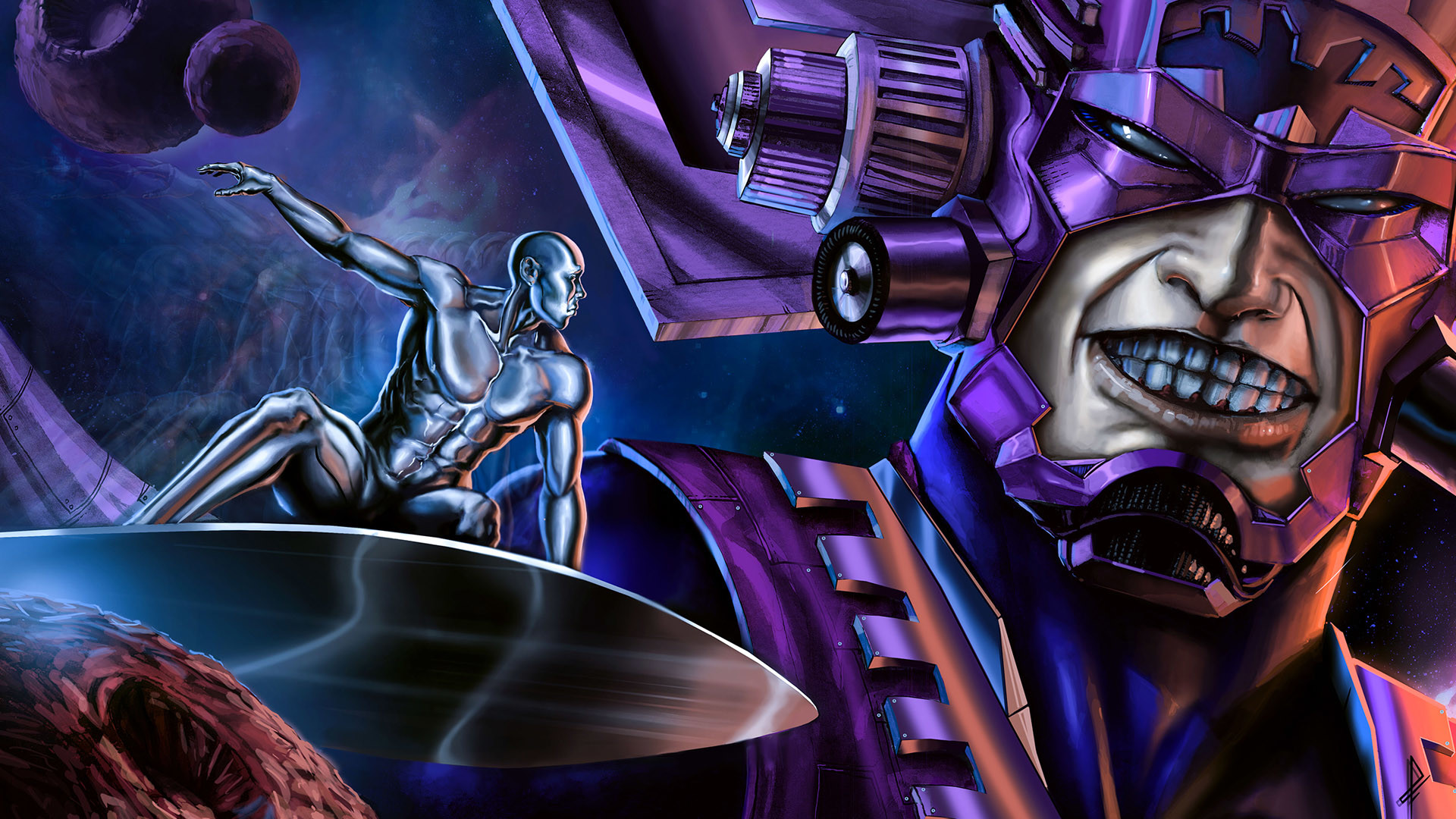 Silver Surfer Wallpaper Hd - Galactus And Silver Surfer Art , HD Wallpaper & Backgrounds