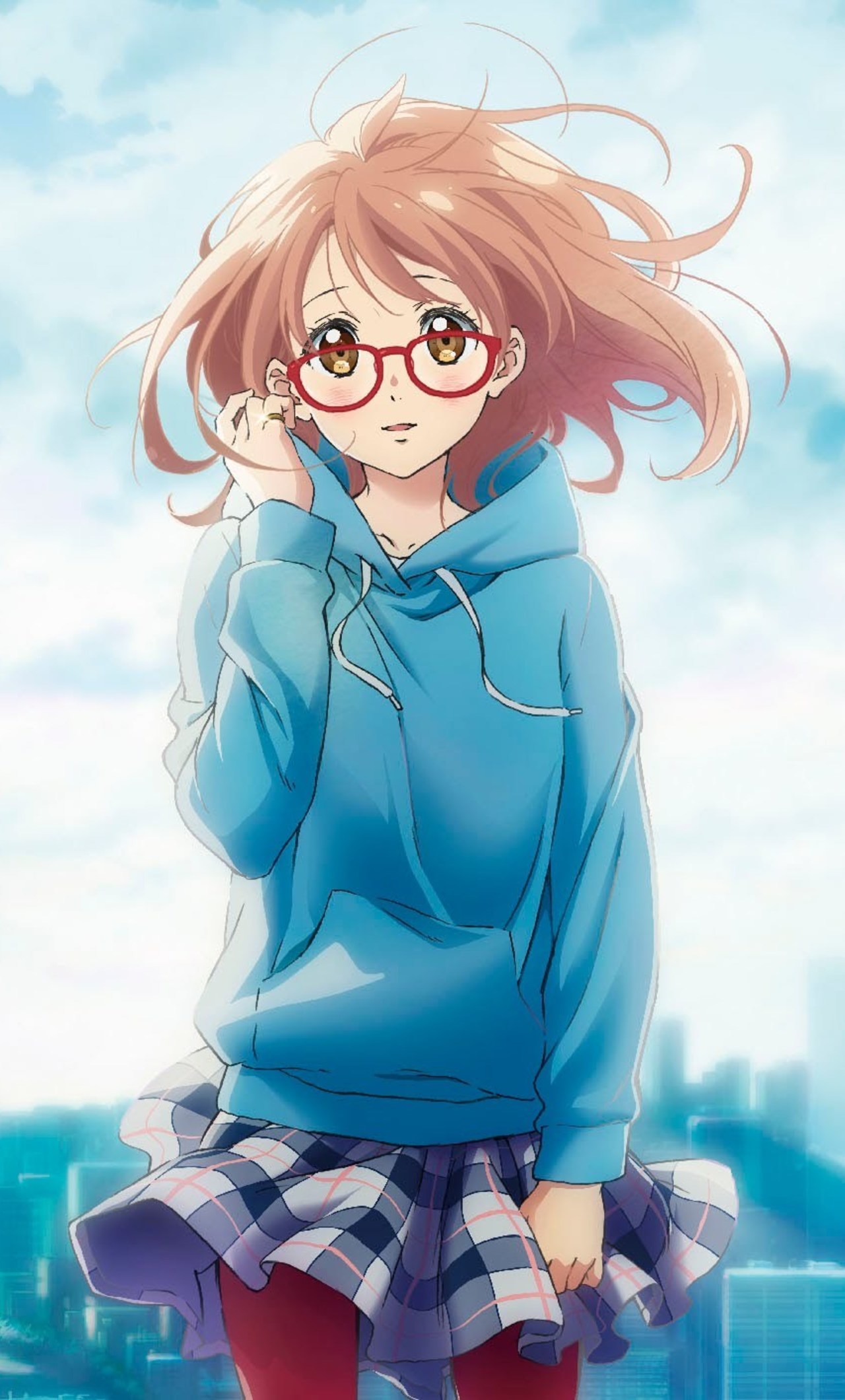 Kyoukai No Kanata Anime Girl Kuriyama Mirai - Cute Anime Girl With Glasses , HD Wallpaper & Backgrounds