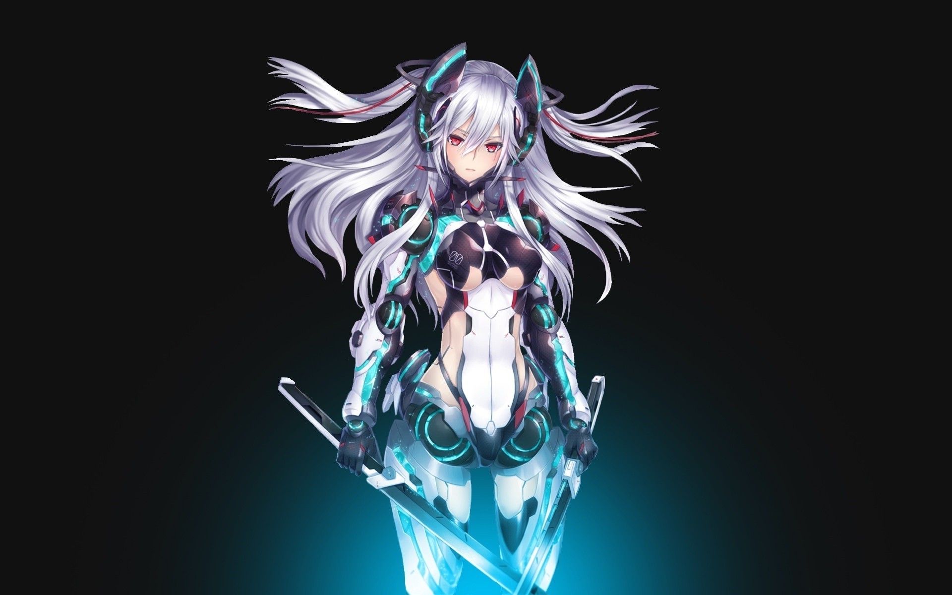 Mecha Girls Anime Girls Silver Hair Sword Red Eyes Anime