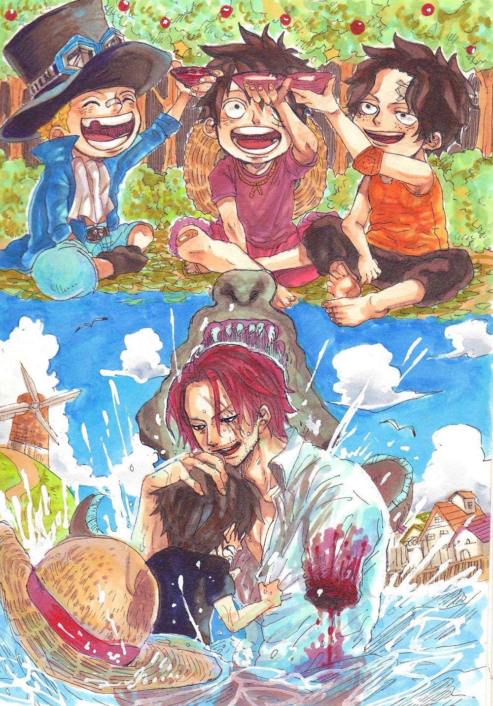 One Piece - Luffy Ace Sabo Shanks , HD Wallpaper & Backgrounds