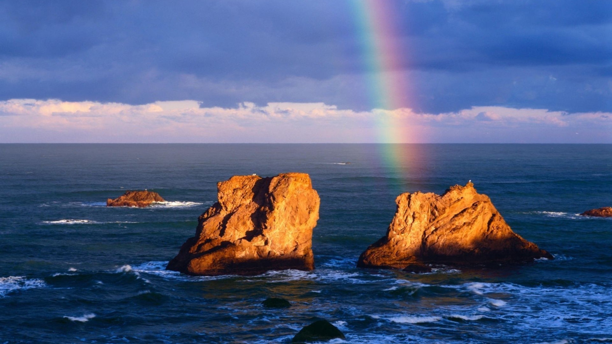 Ocean Rocks And Rainbow Wallpaper - Rainbow Rocks Ocean , HD Wallpaper & Backgrounds