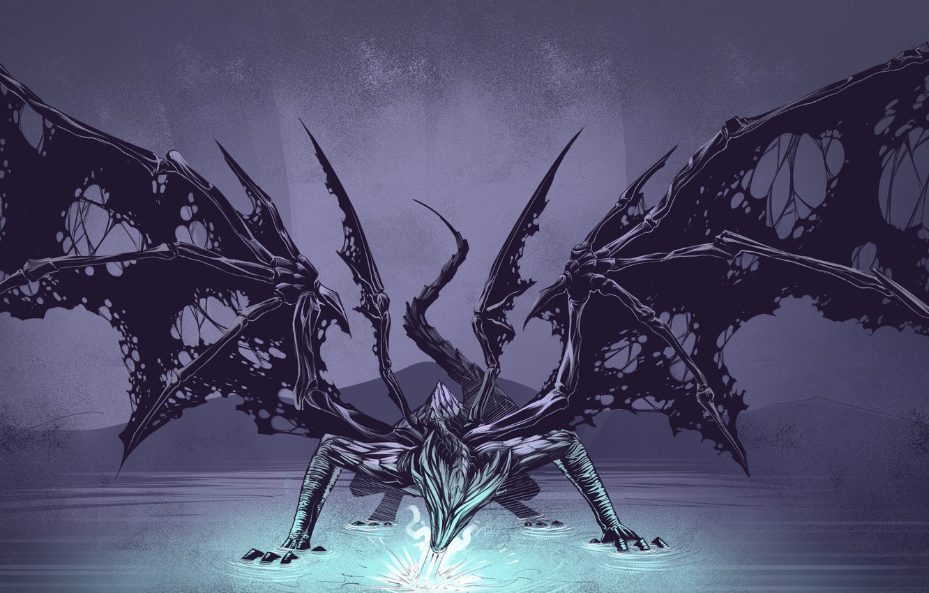 Photo Wallpaper Water, Dragon, Wings, Torn - Dark Souls 3 Darkeater Midir , HD Wallpaper & Backgrounds