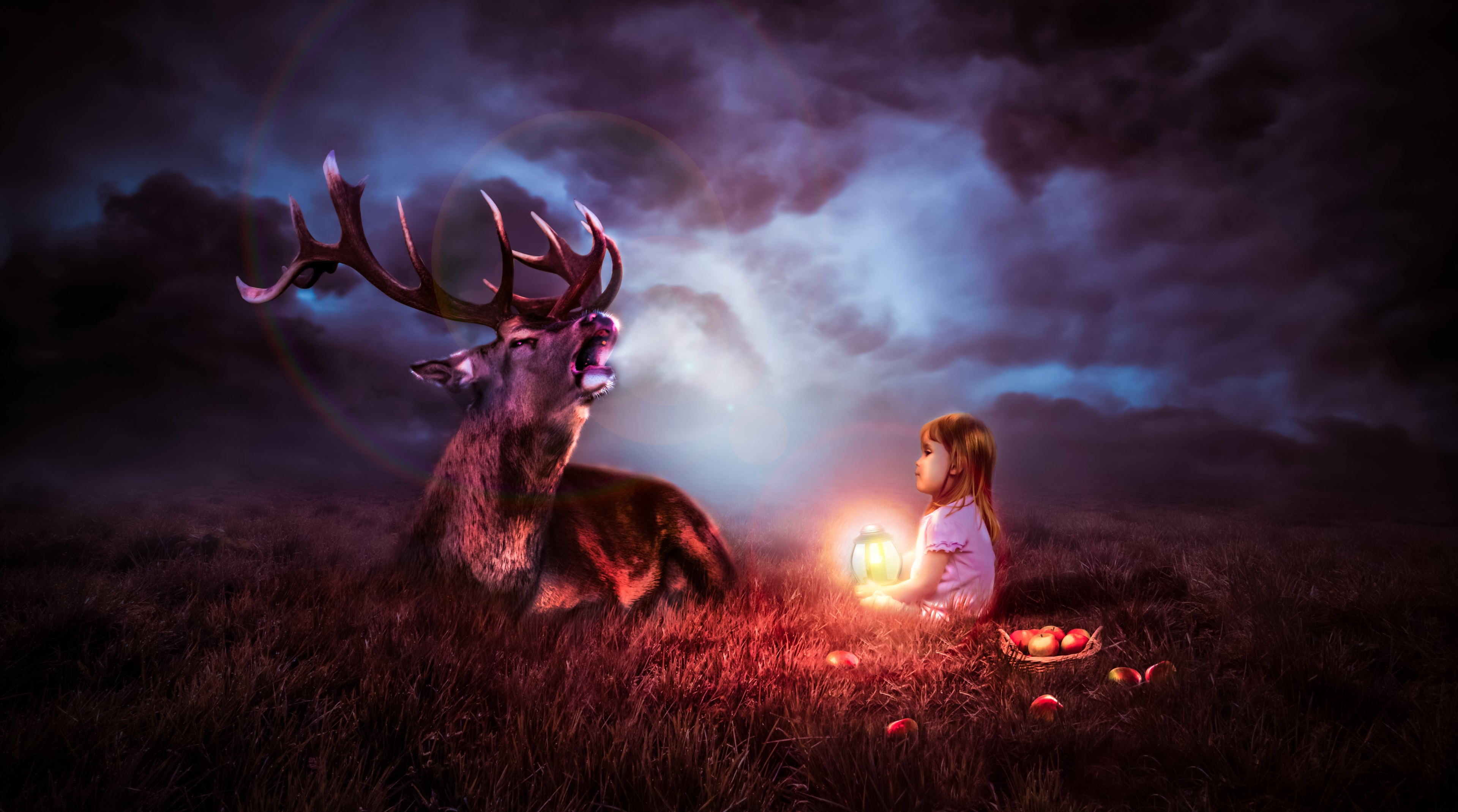 Cute Child 4k Free Image - Deer Night Winter Magical , HD Wallpaper & Backgrounds