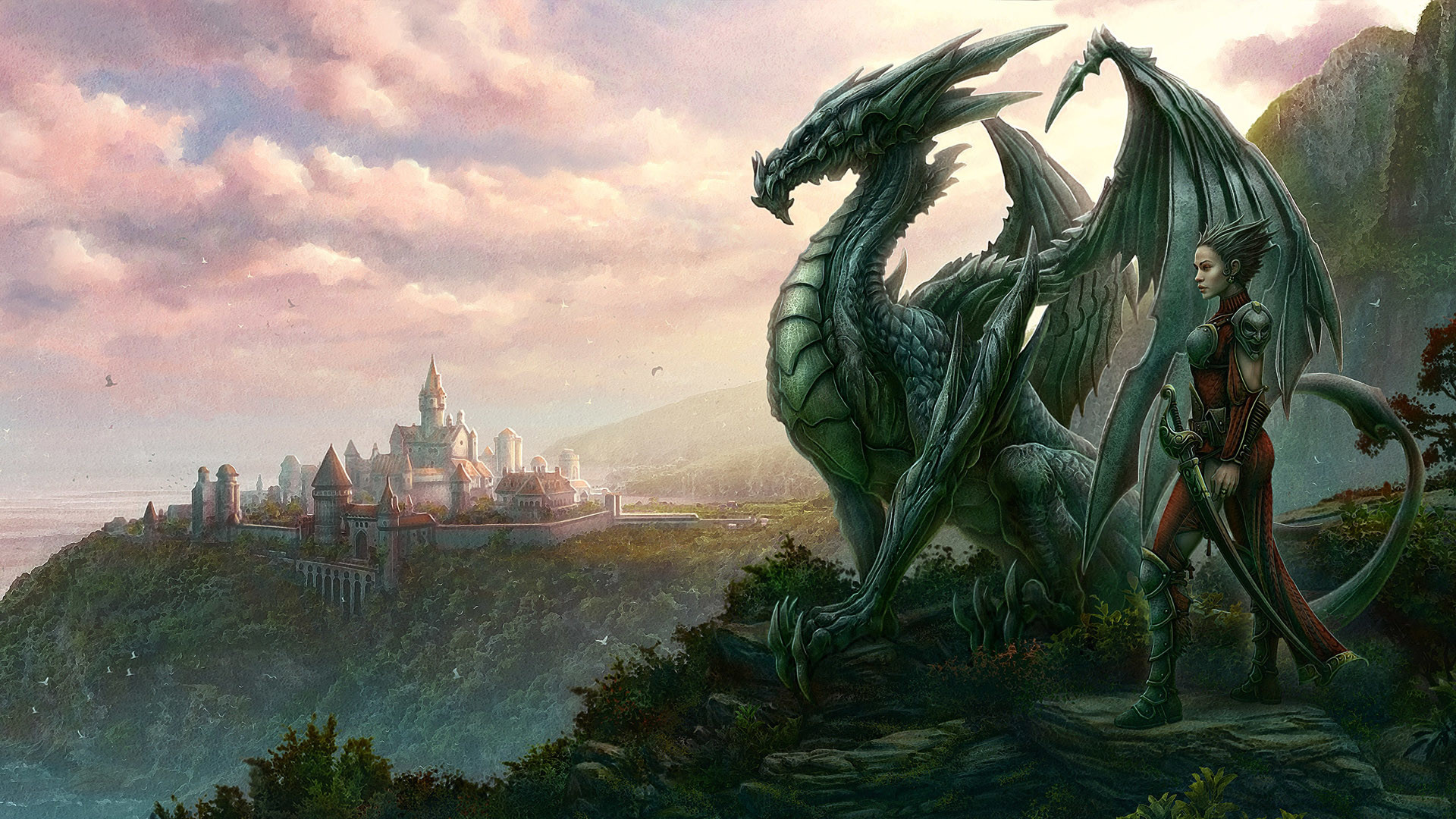 Fantasy Wallpaper 202, Free Wallpapers, Free Desktop - Warrior Girl And Dragon , HD Wallpaper & Backgrounds