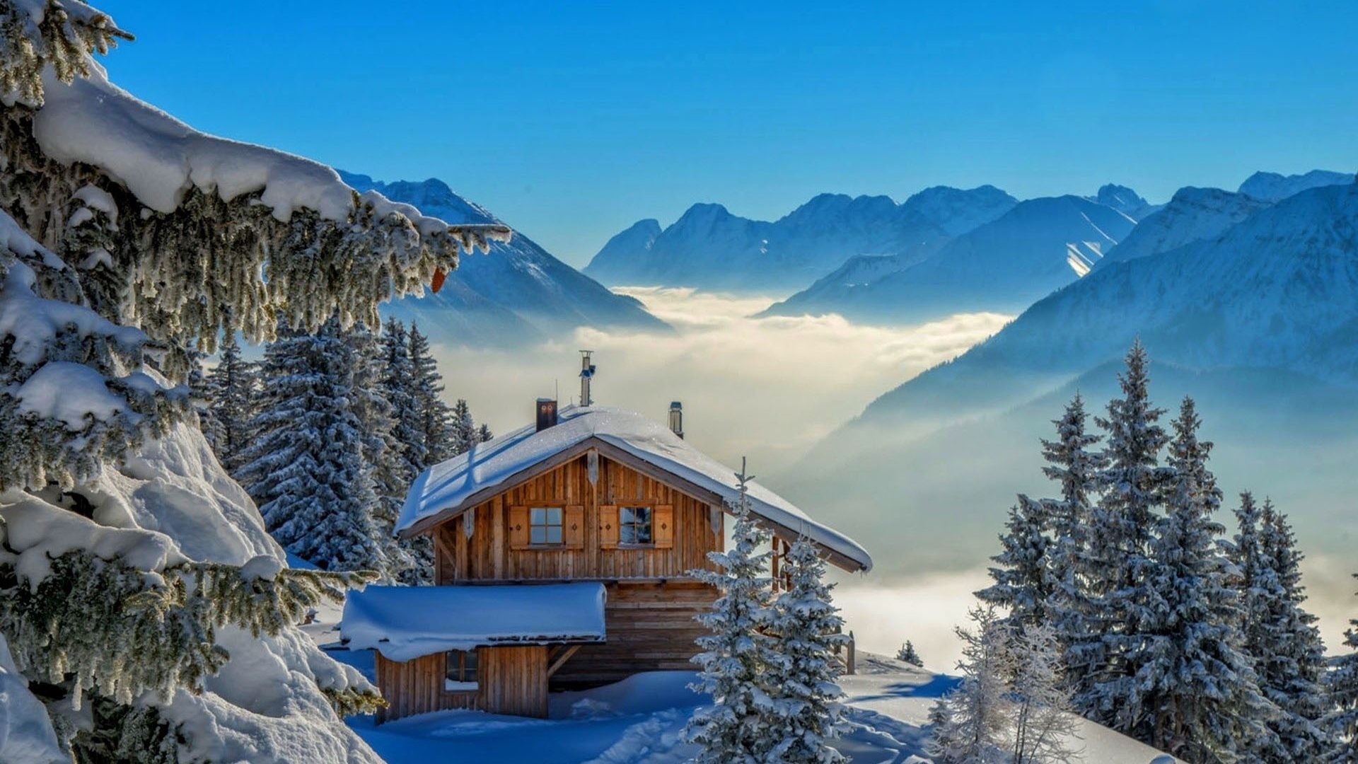 Full Hd Winter Landscape Wallpaper - Wooden House In The Mountains , HD Wallpaper & Backgrounds