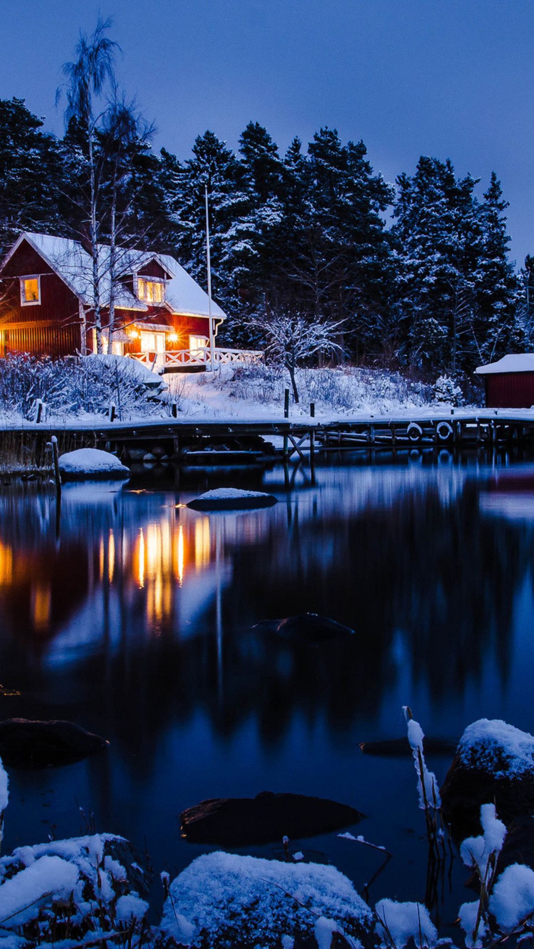Wallpaper Download Winter Holiday Night At The Cottage - Winter Night , HD Wallpaper & Backgrounds