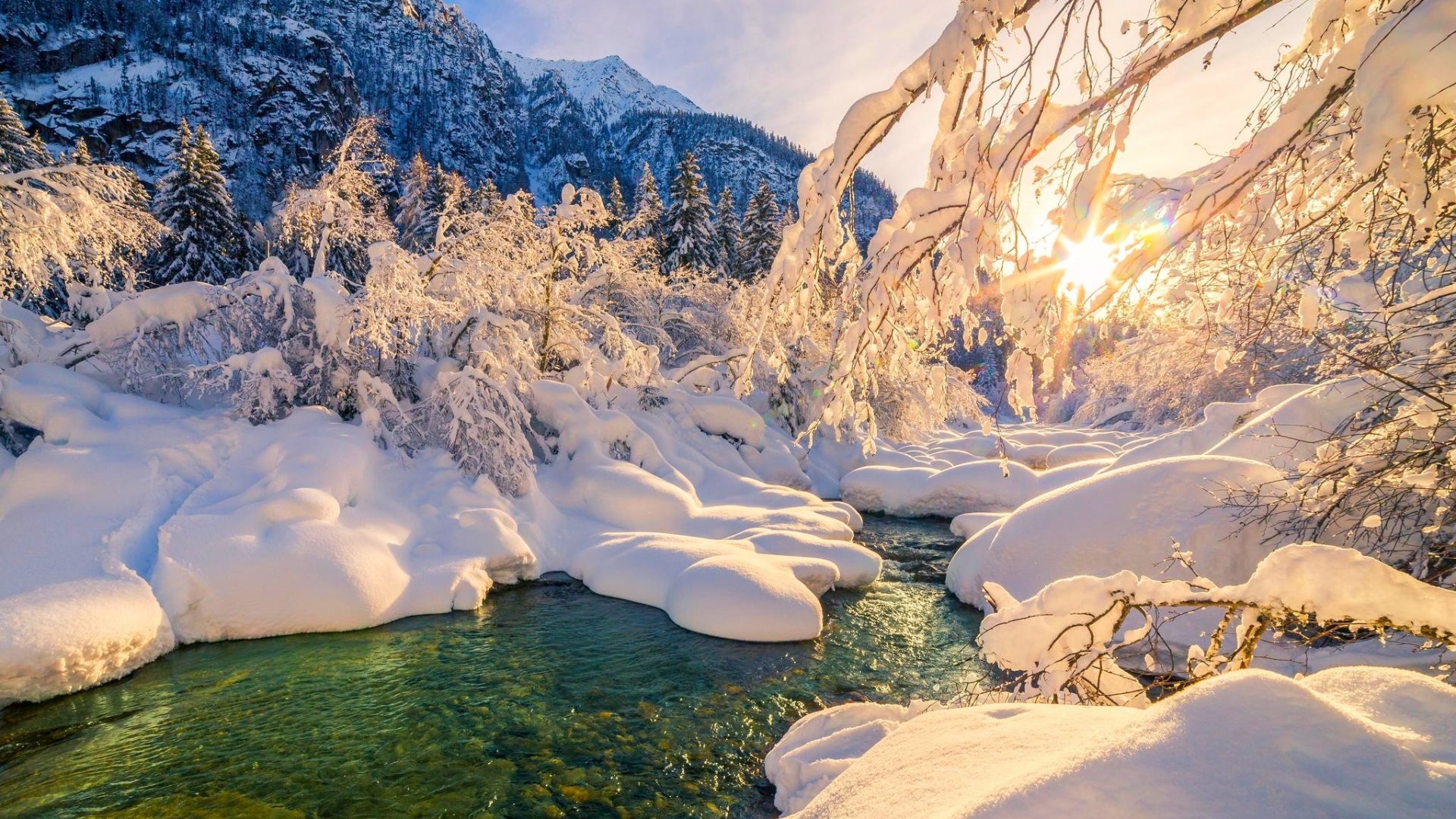 Sunrise Mountains Snow Wintersun Winter Forest Creek - Val Di Martello Winter , HD Wallpaper & Backgrounds