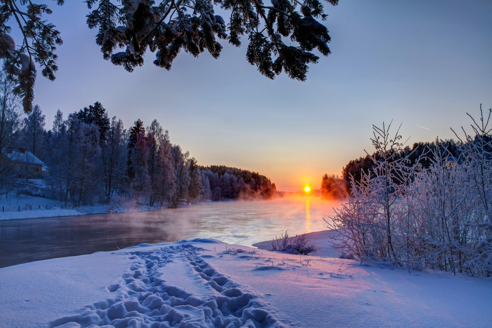 Wintersun Wallpaper - Snowy Landscape With The Sun , HD Wallpaper & Backgrounds