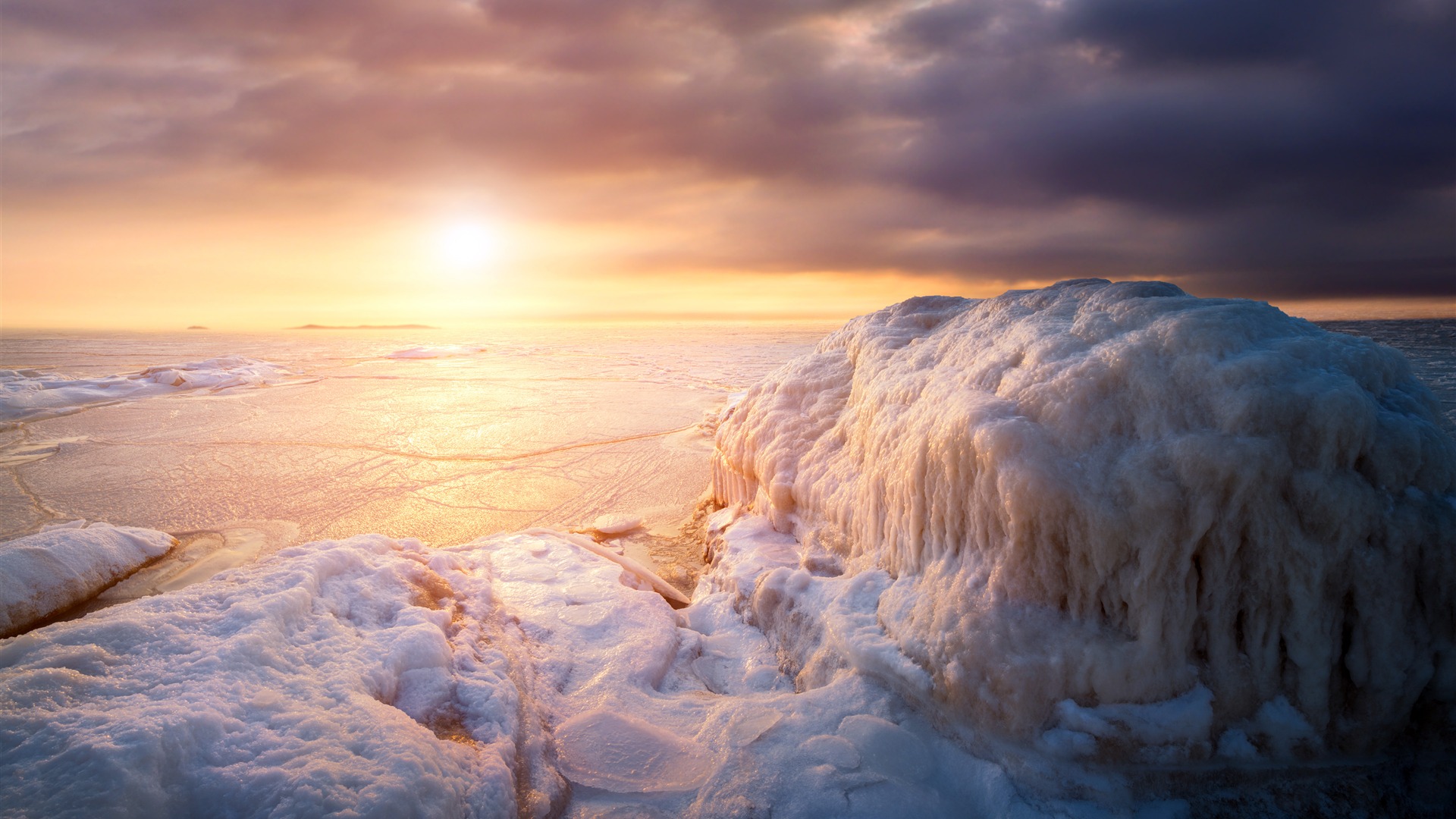 Cold Winter Freeze Coast Beach Sunset Hd Wallpaper - Photography , HD Wallpaper & Backgrounds