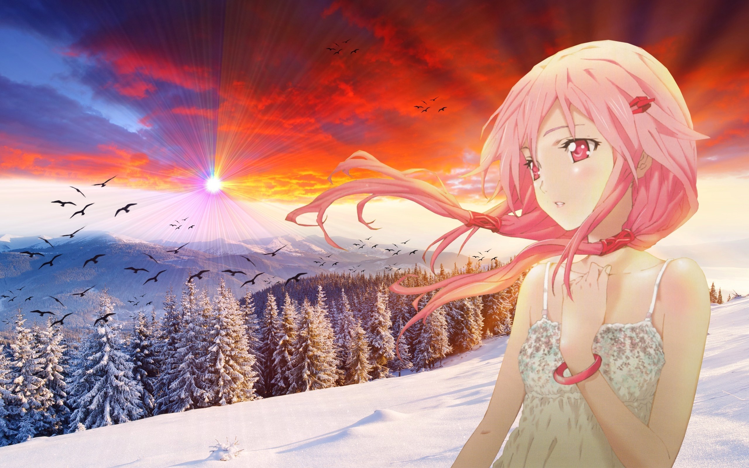 Girl, Nature, Winter, Sun, Forest Wallpaper And Background - Guilty Crown Wallpaper Inori , HD Wallpaper & Backgrounds