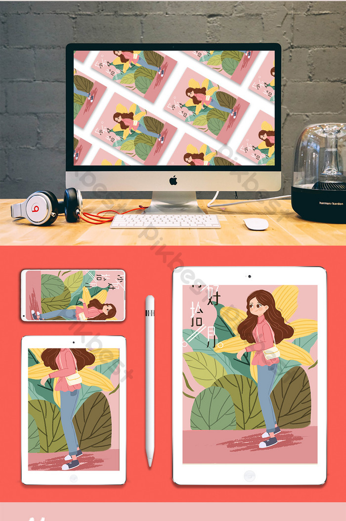 Little Fresh Girl Girl Hello October Mobile Phone Wallpaper - Illustration , HD Wallpaper & Backgrounds