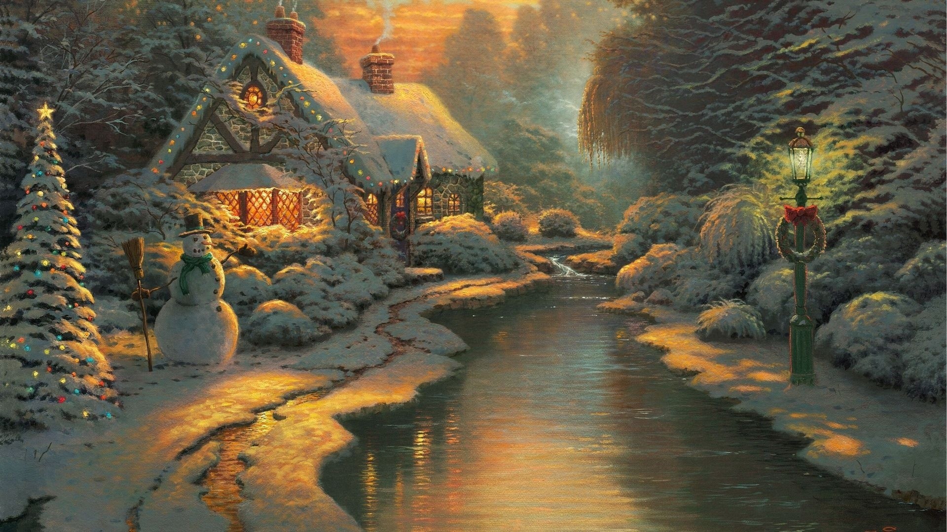 Thomas Kinkade Wallpaper Christmas , HD Wallpaper & Backgrounds
