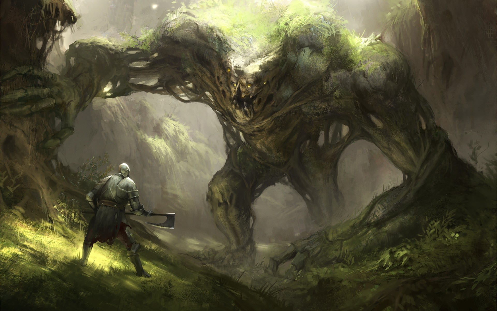 Living Tree, Man, Axe, Forest, Fantasy Creature - Fantasy Earth Elemental Art , HD Wallpaper & Backgrounds