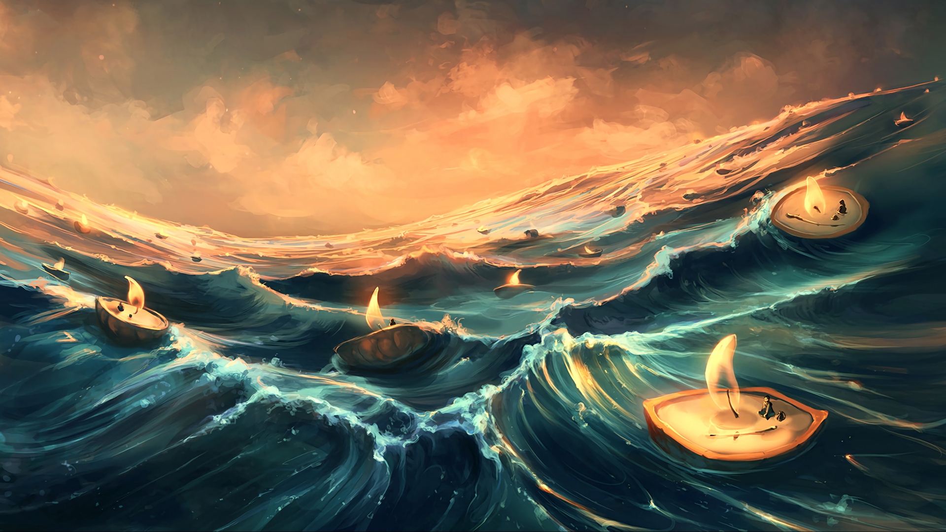 Wallpaper Sea, Candles, Waves, Art, Fantasy - Cyril Rolando , HD Wallpaper & Backgrounds