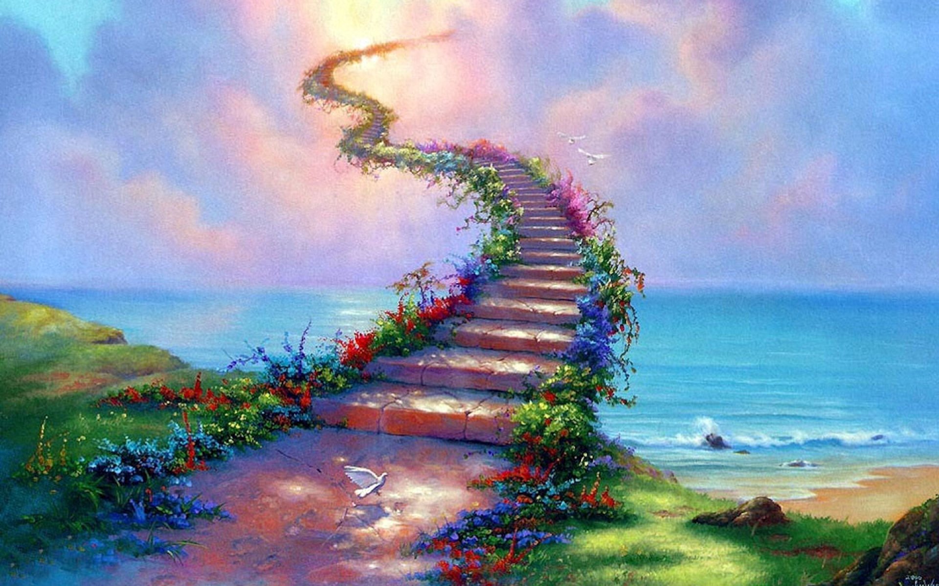 Fantasy, Landscape, Art, Artwork, Nature Wallpapers - Stairway To Heaven 1080p , HD Wallpaper & Backgrounds