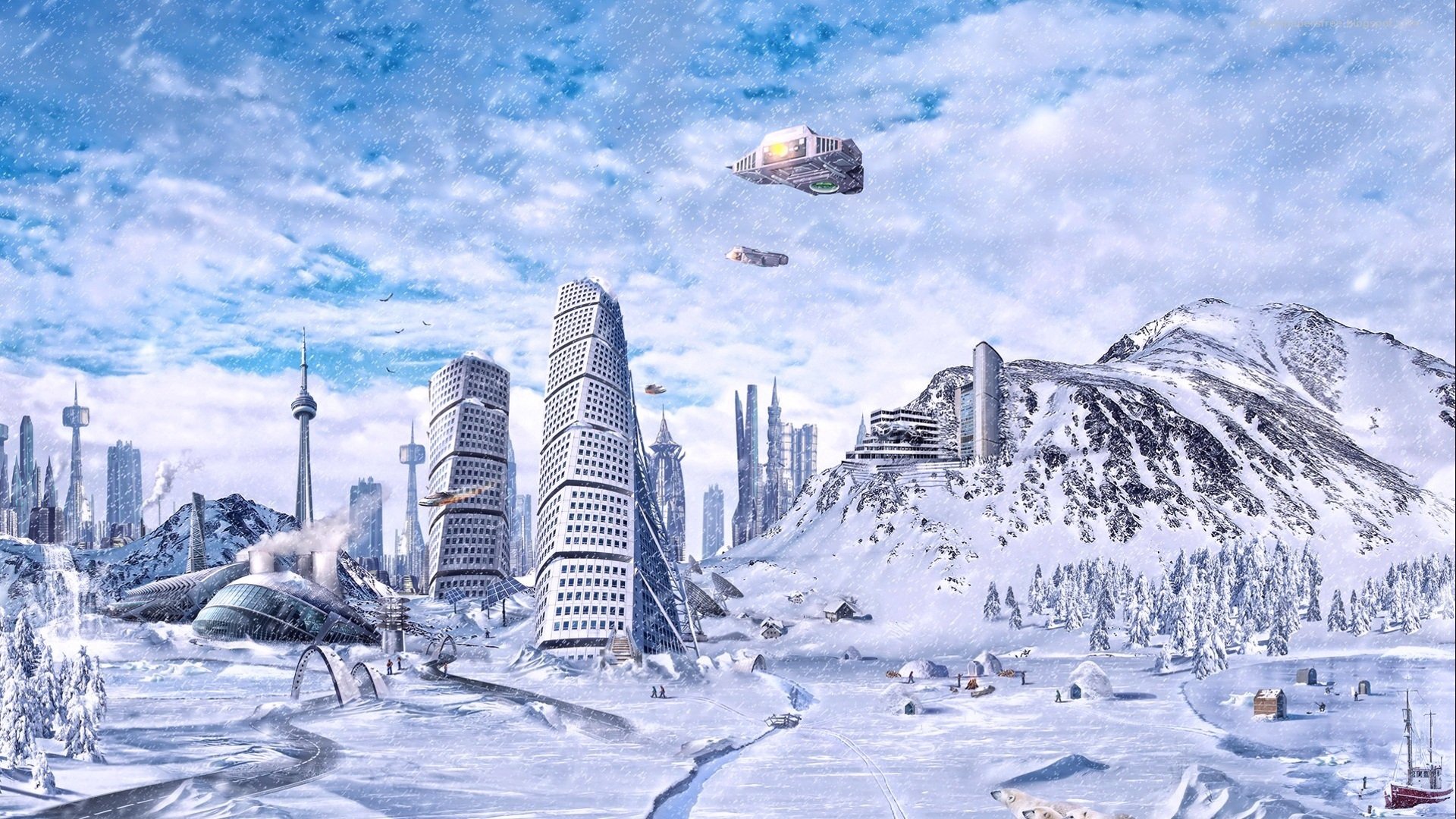 3d Ice Age Future Fantasy City Wallpaper - Sci Fi Arctic City , HD Wallpaper & Backgrounds