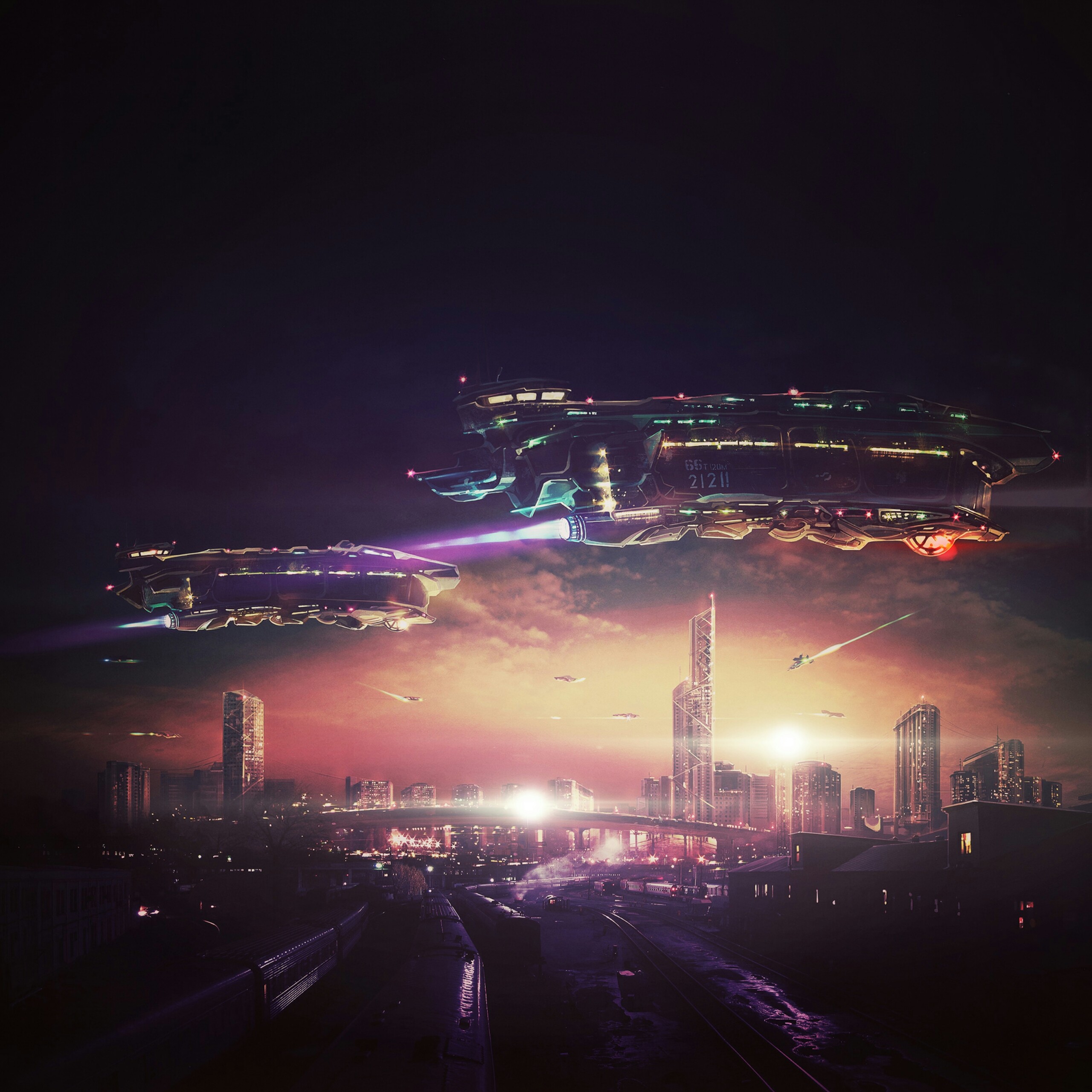 Future City Fantasy Qhd Wallpaper - Scifi Skyline , HD Wallpaper & Backgrounds