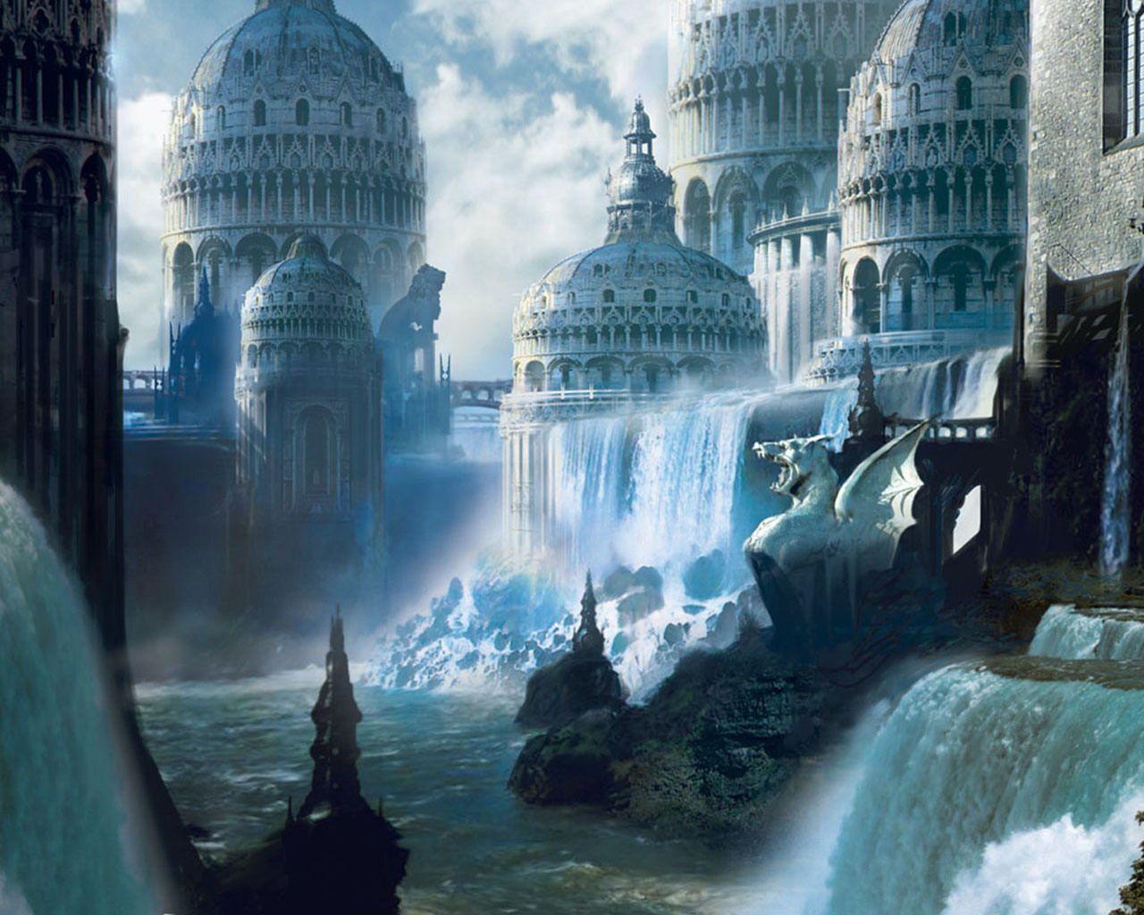 Fantasy City Wallpaper Hd Desktop Backgrounds Free - Stephan Martiniere Island , HD Wallpaper & Backgrounds