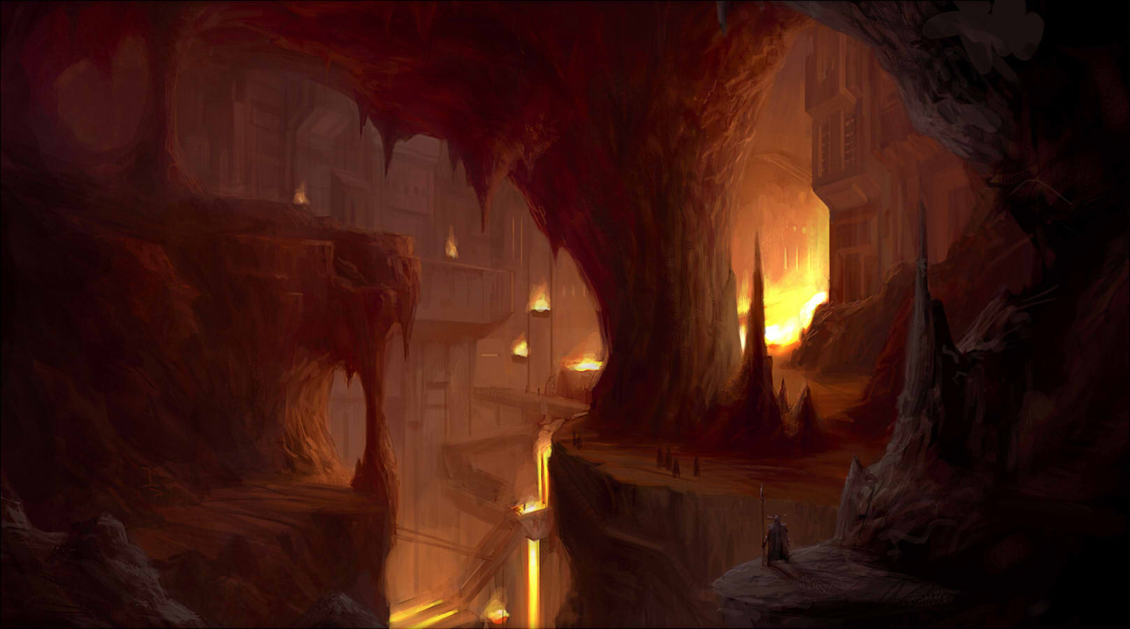 Cave, Caves, Fantasy, City, Cities Wallpapers Hd / - Lava Cave Fantasy Art , HD Wallpaper & Backgrounds