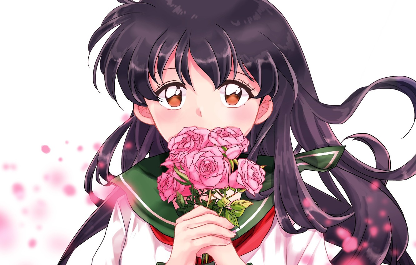 Photo Wallpaper Girl, Flowers, Inuyasha, Inuyasha, - Kagome Higurashi Inuyasha Anime , HD Wallpaper & Backgrounds