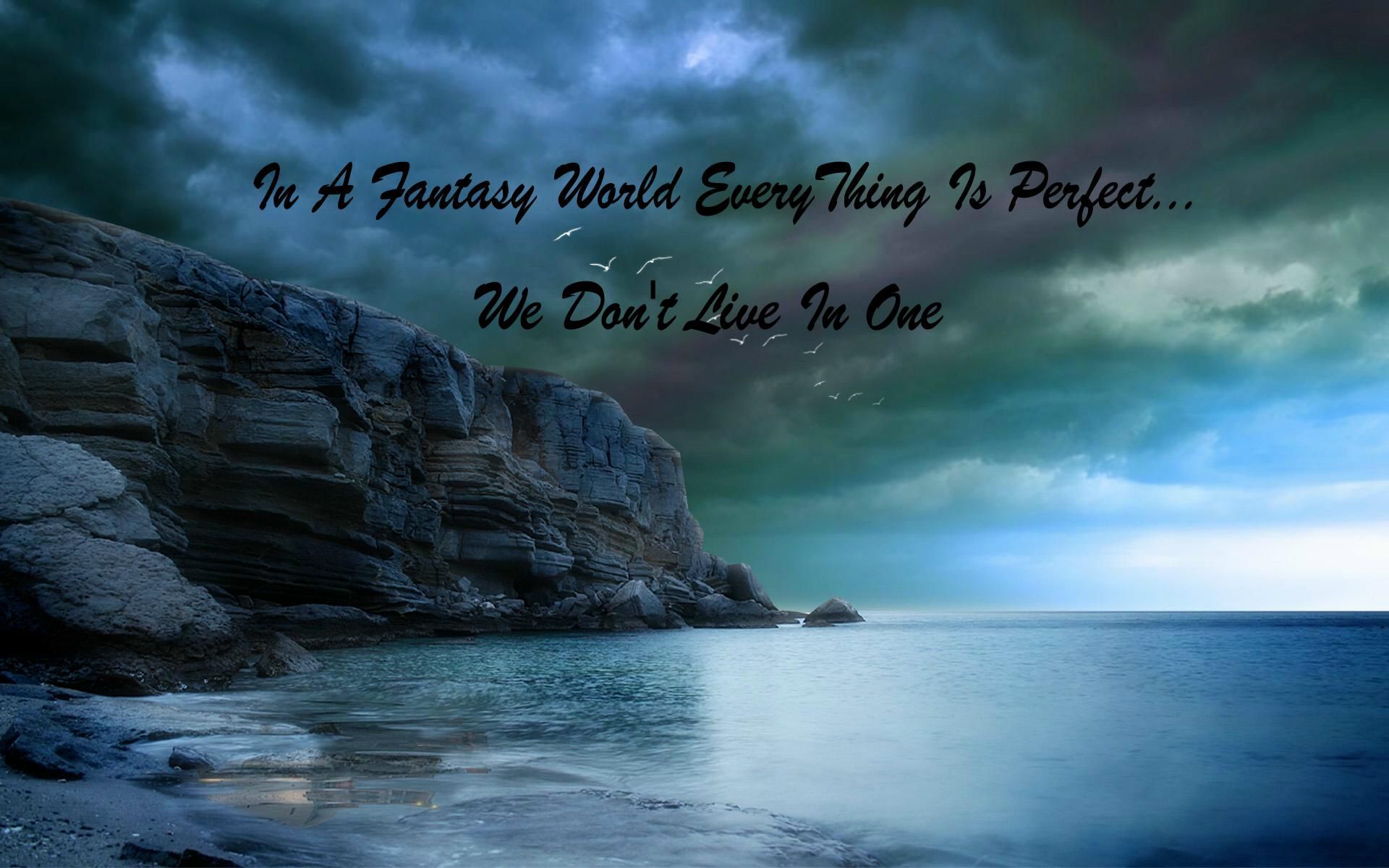 Hd Fantasy World Wallpaper, Water, Blue, Rocks, Quote,3d - Calm And Stormy Ocean , HD Wallpaper & Backgrounds