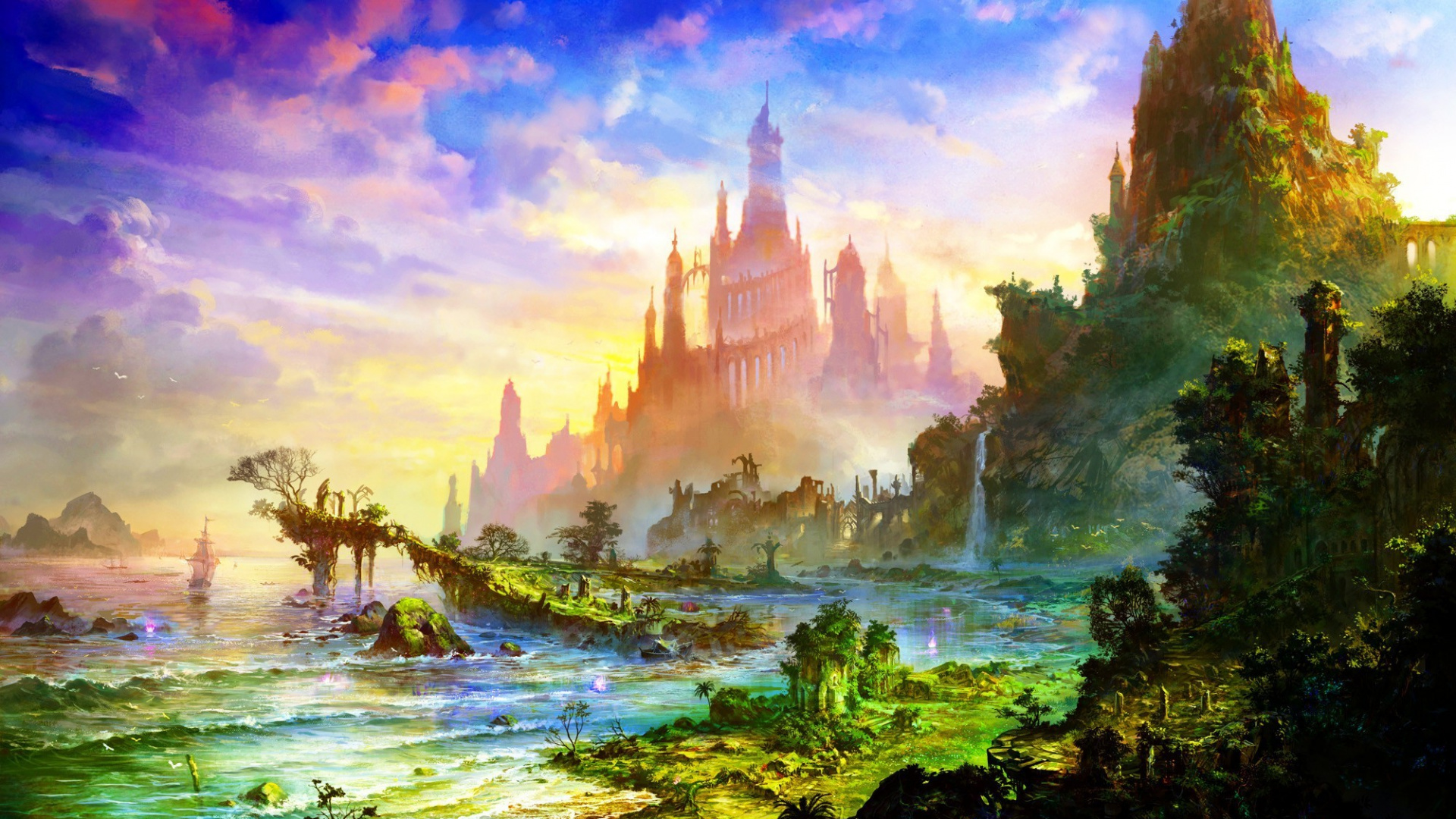 Fantasy World, Painting, Art, Fantasy, Bank Wallpaper - Fantastic Wallpaper Castle , HD Wallpaper & Backgrounds