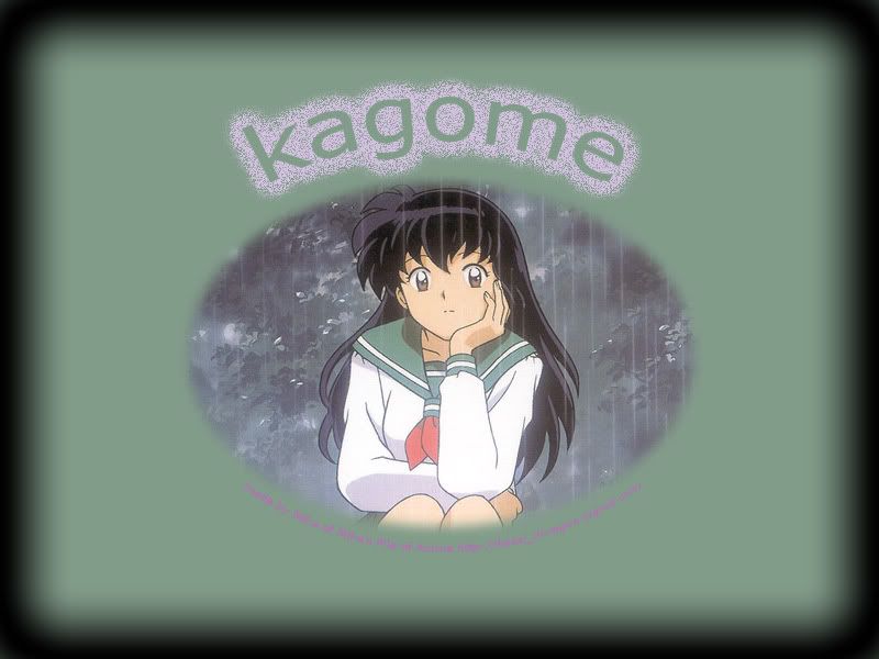 Sitting Kagome In Green Background - Kagome Higurashi , HD Wallpaper & Backgrounds