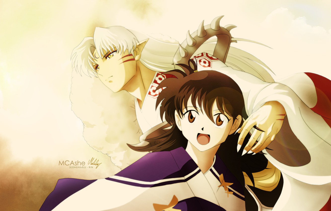 Photo Wallpaper Art, Rin, Inuyasha, Seshomaru, Inuyasha - Sesshomaru Y Rin , HD Wallpaper & Backgrounds