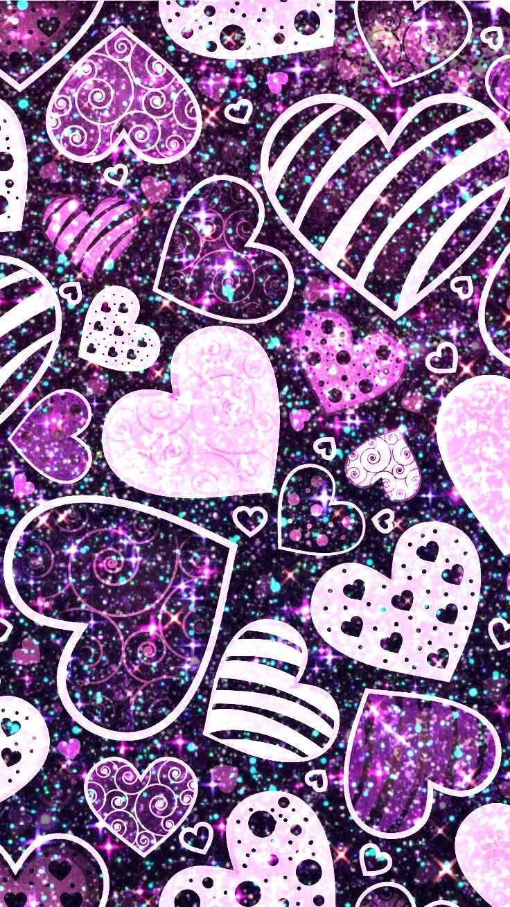 Glittery Purple Hearts,made By Me - Purple Heart Wallpapers For Mobile , HD Wallpaper & Backgrounds