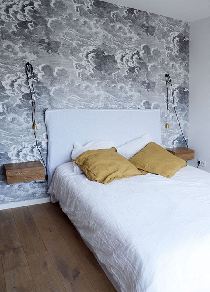 Wallpaper Headboard With Nuvolette By Cole And Son - Bed Frame , HD Wallpaper & Backgrounds