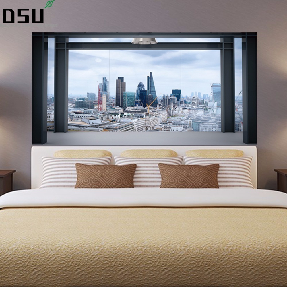 New Brief Style Creative City View Bed Headboard Wall - Wall Decor City View , HD Wallpaper & Backgrounds
