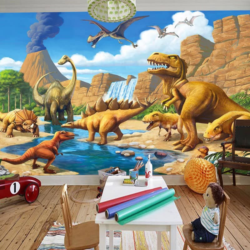 Custom 3d Mural Wallpaper Lakefront Dinosaur Tyrannosaurus - 3d Kids Wallpaper Dinosaur , HD Wallpaper & Backgrounds