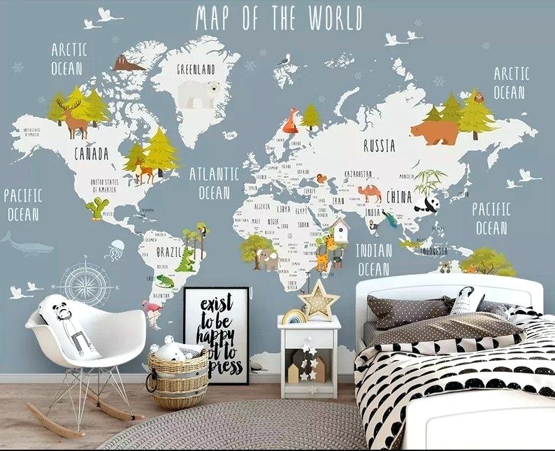 World Map Wallpaper Iphone 6 Kids Nursery Animal - Kids World Map , HD Wallpaper & Backgrounds