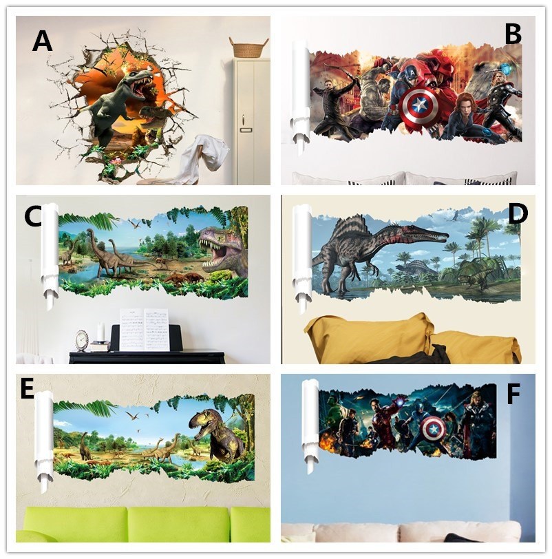 Cartoon Dinosaur Wall Sticker Popular Super Hero Wall - Pokój Dla Chłopca Motyw Dinozaury , HD Wallpaper & Backgrounds