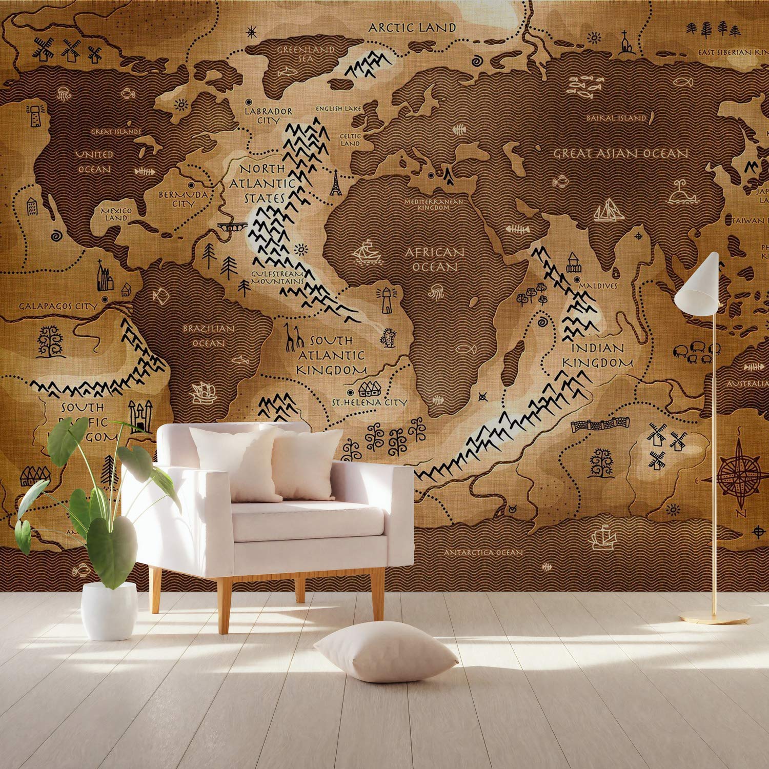 Murwall Map Wallpaper Vintage World Map Wall Mural - Hi Res Old Maps , HD Wallpaper & Backgrounds