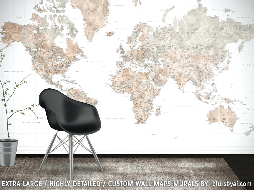 Brown And Grey World Map Wall Mural Abey Blursbyai - Gaming Around The World , HD Wallpaper & Backgrounds