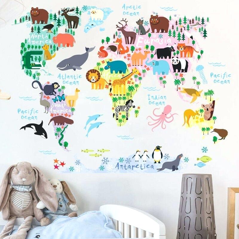 Details About Cartoon Animal World Map Wall Sticker - South America Decoration Classroom , HD Wallpaper & Backgrounds