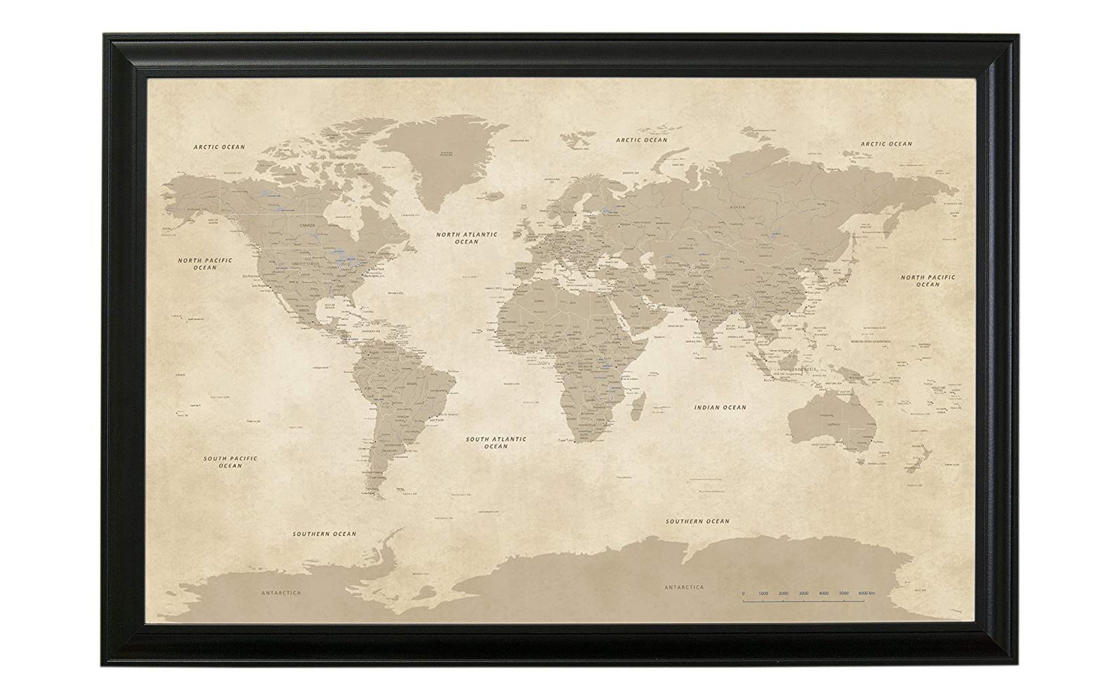 Push Pin Travel Maps Vintage World Map With Black Frame - North America Map Grey , HD Wallpaper & Backgrounds